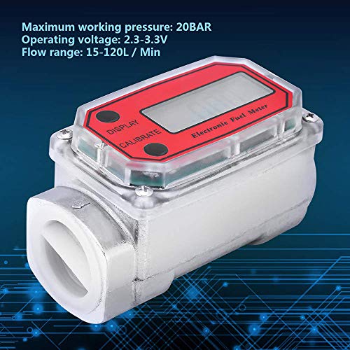 image for Festnight Digital Turbine Flowmeter, 15-120L Diesel Fuel Flow Tester N