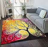 Fairytale Multi Yellow Orange Red Nature Modern Abstract Painting Brush Stroke Area Rug 5 x 7 ( 5'3