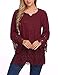 SoTeer V Neck Lace Crochet Top Bell Sleeve Blouse Tops Lace Loose Peplum Blouse,Red XXL