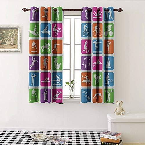 Olympics Decorations Collection, Room Darkening Wide Curtains, Collection with 36 Sport Icons Basketball Cycling Diving Mountain Bike Wrestling Image, Decor Curtains by W72 x L63 Inch Green