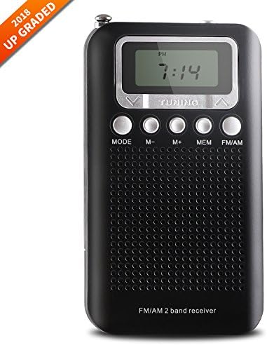 AM FM portable radio, AM FM radio portable with Superior Reception and Clear Sound, battery operated pocket radio with digital alarm clock, 3.5mm Headphone Jack, Stereo Mode, Memory Mode
