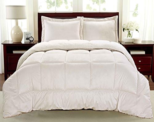 Cathay Home Full Comforter Set: Ultra Soft and Plush Reversible Micromink and Sherpa 3-Piece Bedding Set, Ivory, Full (76" x 86")