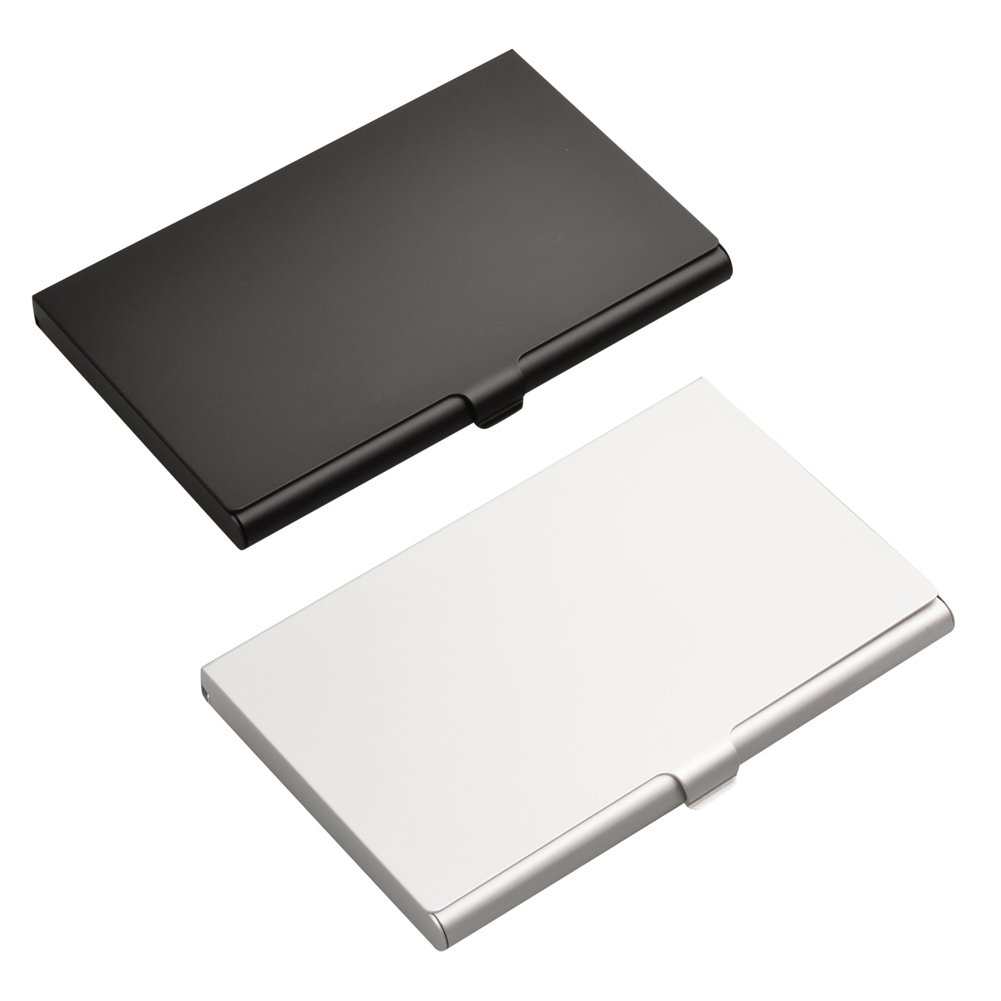 ISOTO 2Pcs Professional Aluminum Business Name Card Holder ID/Credit Cards Holder Case Slim Design Red and Silver Women (Silver+Black)