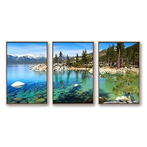 3 Piece Framed Canvas Wall Art for Living Room, Bedroom Lake Tahoe Canvas Prints for Modern Home Decoration Ready to Hang - 16"x24"x3 Panels
