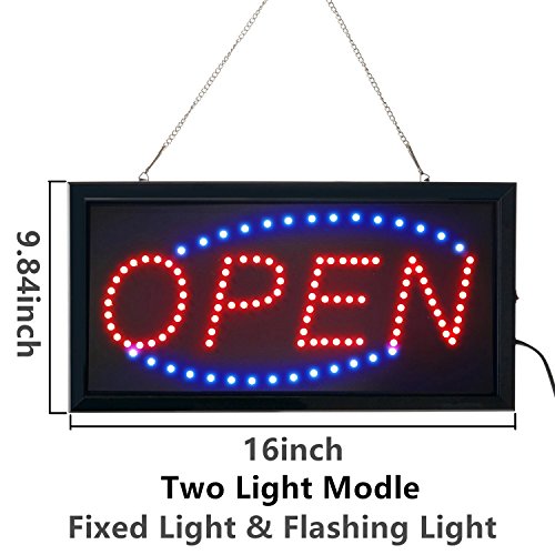 Open LED Neon Sign,LED business open sign advertisement board Electric Display Sign,Light Up Sign 18.9"x9.84" Flashing & Steady light, for business, walls, window, shop, bar, hotel (Model 2)