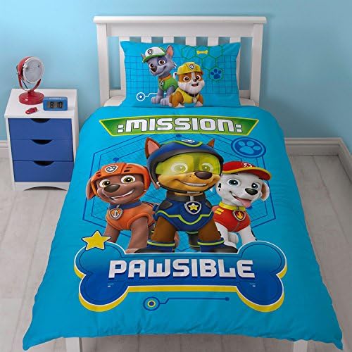 Paw Patrol Spy UK Single/US Twin Poly Cotton Duvet Cover + Matching Curtains 66 x 72" (168cm x 183cm) + Free Small Stickers