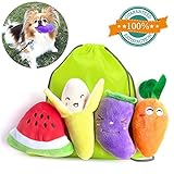 Pet Dog Squeak Toys Set Cute Fruit Vegetable Exercise Training Toy, Durable Teething Dog Plush Chew Toy Package for 4 Pack by Higo