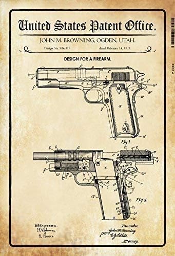 US Patent Gun Pistol Browning 1911 Metal Tin Plate Sign Tin Sign 20 x 30 CM