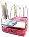 EasyPAG Mesh Desk Organizer with 5 File Sorter Sections Double Letter Tray and Drawer Pink