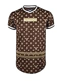 SCREENSHOT SCREENSHOTBRAND-S11781 Mens Hipster Hip-Hop Premium Tees - Stylish Longline Fashion Jersey T-Shirt Logo Pattern - Dark Brown - Large