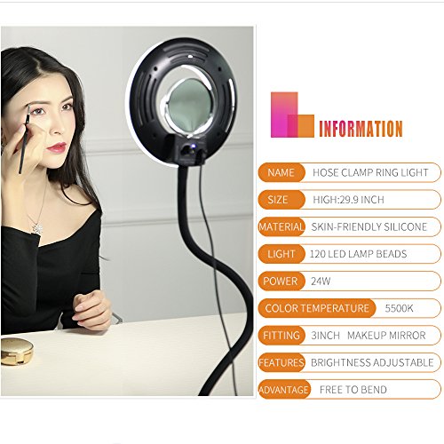Selfie Ring Light Photo Live Stream Video Make Up Light Lamp Dimmable 8-inch 24W 5500K for Portrait Photography and YouTube Vine Video Shooting