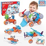 HOMOFY Take Apart Toys STEM Toys 132PCS 5-in-1 Building Blocks Construction Toys - Educational & Playing for Ages 3 4 5 6 7 8 Years Old Boys Girls Kids Toddlers