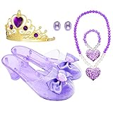 Princess Accessory Dress Up Set,Shoes Necklace Earrings and Tiara Set,Fashion Beauty Set for Girls (Pur)