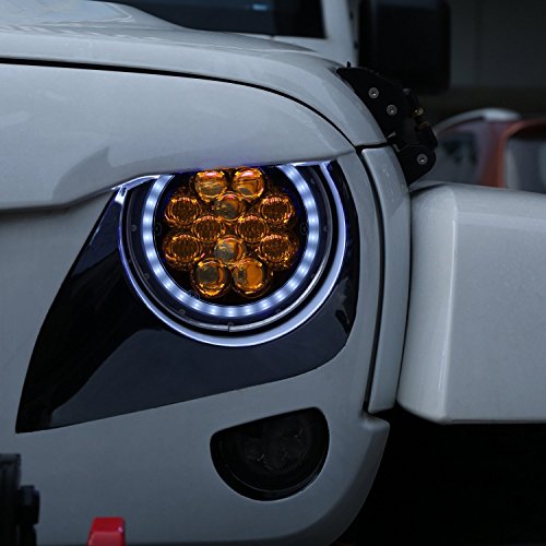 u-Box Jeep Wrangler 7 inch Halo Headlights Round Amber Spider DRL Light for 1997-2018 Jeep Wrangler TJ JK & Wrangler Unlimited