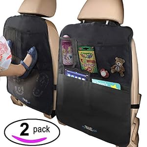 Image of MyTravelAide Kick Mats with Car Backseat Organizer - XL Storage Pocket - 2 Pack - 100% Waterproof - Premium XL Protector for Car Seat Back