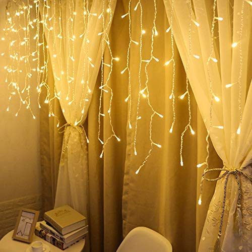 MSOO LED Window Curtain Icicle String Fairy Lights Wedding Party Christmas Decor Light String (Yellow 1.5M(W) x 0.5M(H) 48LED)
