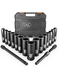 TACKLIFE Juego de llaves de vaso de impacto profundo de 1 2", métrico, CR V, 6 puntos, 18 piezas, HIS1A