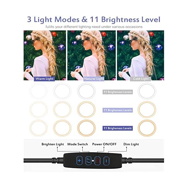 XHCP Elektronik Ringlicht Ringlicht mit Stativ 10 Zoll 26 cm USB-Schnittstelle Dimmbare LED Selfie Stick Kamera Telefon… – Bild 8