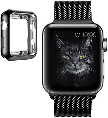 Hovinso Milanese Loop Replacement Band With Protective Case For Apple Watch 42mm,Black