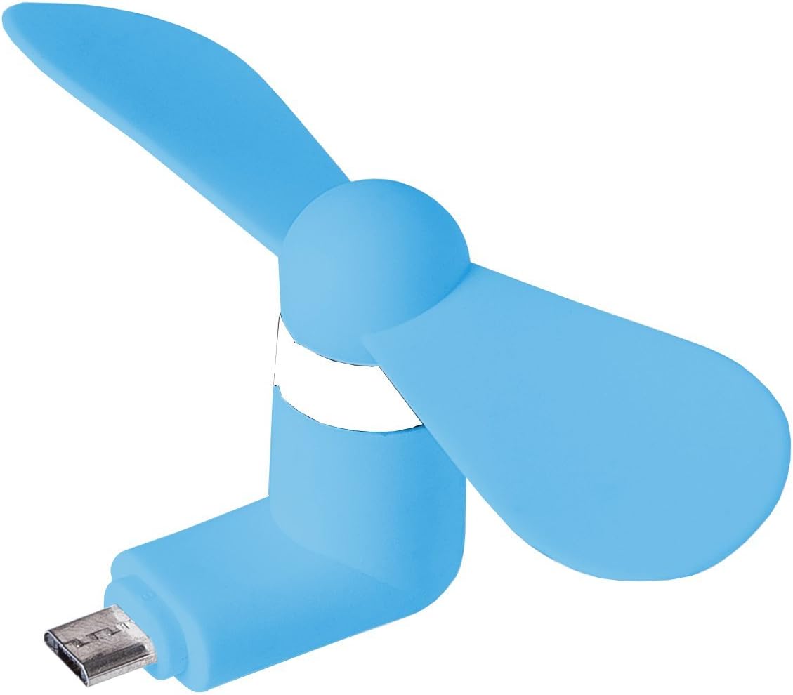MyGadget Mini Cooling Fan with Micro USB Connection - Two Leaves Cooler for Samsung Galaxy S7 Edge Huawei Honor 20 Lite/P Smart 2019 Redmi 7A, Go - Blue