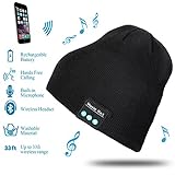 FIXKIT Music Beanie, Rechargeable Bluetooth Music Hat with USB Charging Cable, Wireless Stereo Headset Hat with Microphone, Unisex Bluetooth Beanie Hat for Men and Women, Black