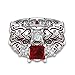 2 Pack Engagement Rings for Women Wedding Ring Set Red Diamond Silver Heart Band Bride Gift 2-in-1 (Size 10, Red & Silver)