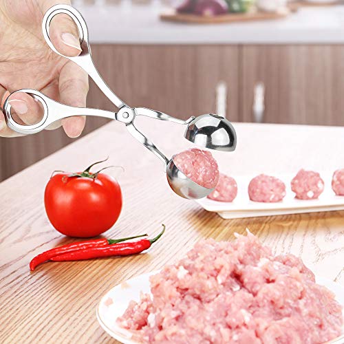 Meat Ballers, KOMAKE 2 PCS Stainless Steel Ball Maker None-Stick Meat Baller Tongs Cake Pop Maker Cookie Dough Scoop Tongs for Meatball, Cake, Ice Cream, Bath Bombs (Ball Size 1.38" and 1.85")