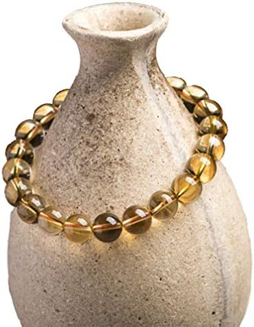 WANZIJING Natural Citrine Bracelet, Semi Precious Gemstone Round Beads Bracelet November Birthstone Crystal Healing Jewelry Unisex