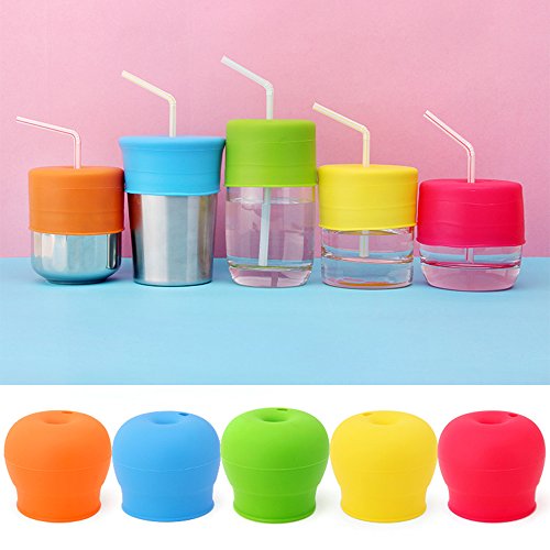 Silicone Sippy Lids Pack of 5, maxin Silicone Spout Makes Cup into Spill-Proof Sippy Cup for Babies and Toddlers FDA Approved.