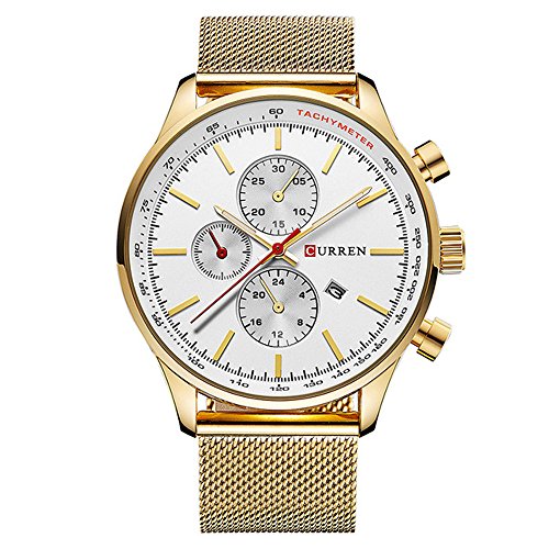 CURREN Original Men's Sports Waterproof Stainless steel Date Watch Good Quality 8227 Gold White