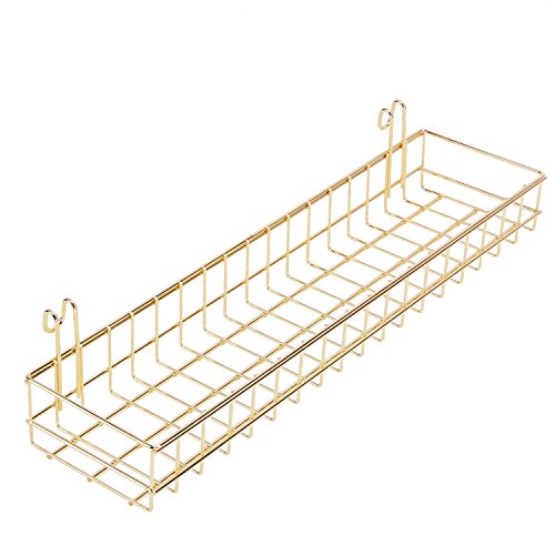 Simmer Stone Gold Hanging Basket for Wire Wall Grid Panel, Multi-functional Wall Storage Display Decoration Basket, Size 15.7" x 3.9" x 2"