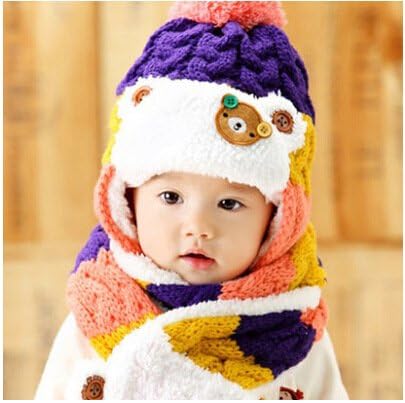 UZI-Twist the Tricolor ear Hat + scarf set of 2 ,Purple
