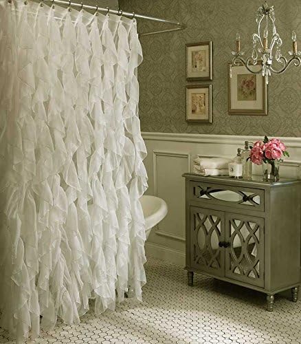 Amazon Com Cascade Shabby Chic Ruffled Sheer Shower Curtain