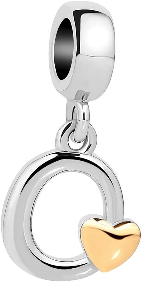 Initial A-Z Letter Charm Golden Heart Alphabet Dangle Beads for Bracelets & Necklaces