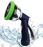 Pexio Professional Garden Hose Nozzle Spray Nozzle, 9 Adjustable Watering Patterns, Metal Body & Grip, High Pressure - Suitable for Watering Lawn and Garden, Washing Dogs & Pets