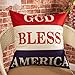 Fjfz July 4th Farmhouse Decorative Throw Pillow Cover God Bless America Patriotic Quote Sign American Flag Decoration Rustic Home Decor Cotton Linen Cushion Case for Sofa Couch, 18