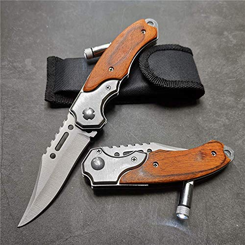 Tuzech 7.9'" 57HRC Pocket Tactical Folding Blade Knife Survival Hunting Camping Pocket Knifes with LED Knives