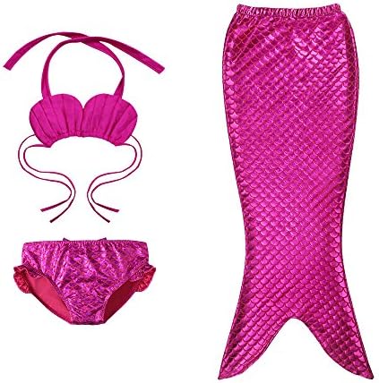 Little Girls 3 Pcs Princess Mermaid Swimmable Bikini Set Swimwear (100(3-4t), Hotpink-Hotpink)