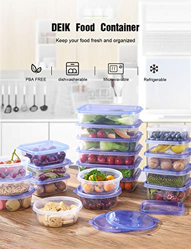 Deik Food Storage Containers, BPA-Free Plastic Lunch Containers 20 Pieces, Safe for Dishwasher, Freezer, Microwave, FDA Approved