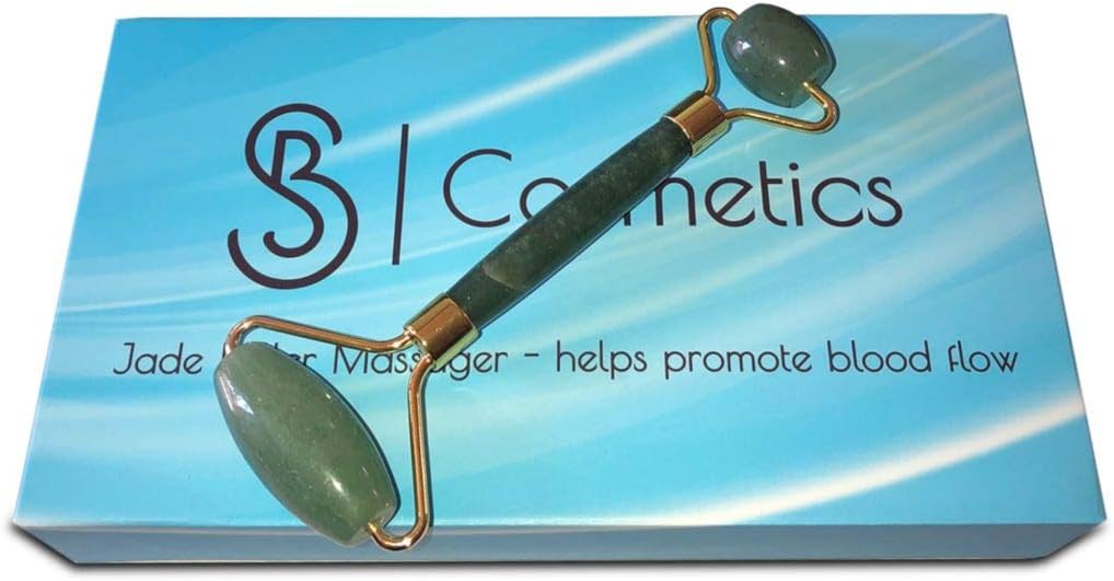 SB Cosmetics - Natural Jade Roller– Gua Sha – Lymphatic Drainage Tool for Face, Neck, Body - Anti Aging Facial Treatment – Reduces Wrinkles and Fine Lines