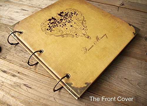 ToiM New DIY Album Wedding Scrapbook Vintage Photo Album Leatherette Cover DIY Retro and Elegant Handmade Album Self-paste Album (“Forever Memory”)