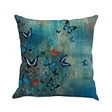Butterfly Throw Pillow Cases, Kimloog Square Flax Cushion Cover Car Sofa Home Decorative 18x18 Pillowcase (A)