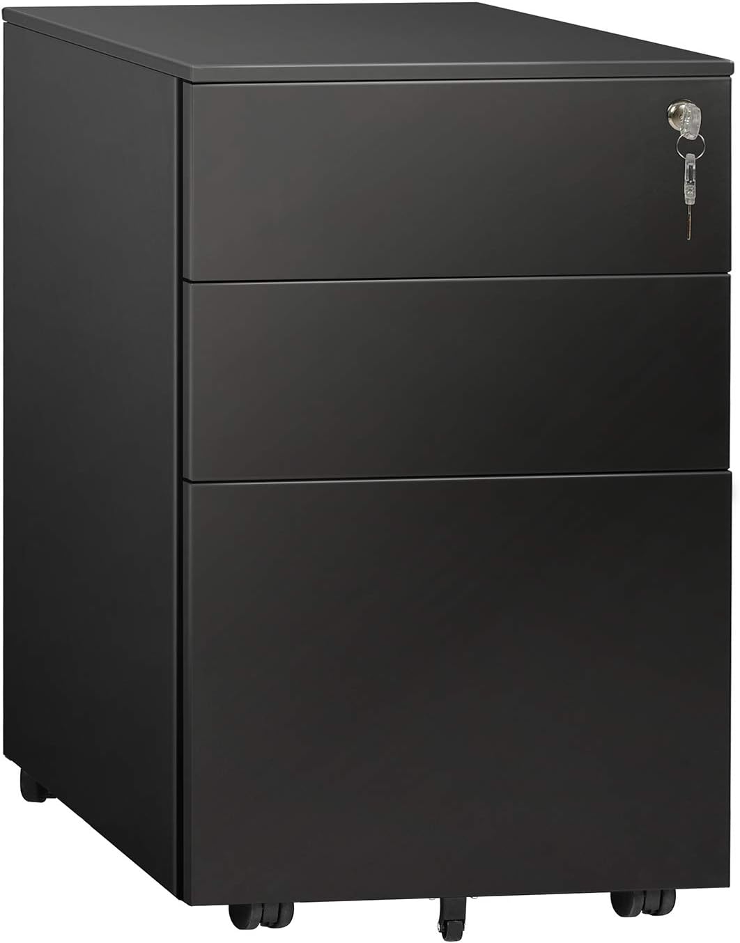 DEVAISE 3 Drawer Metal Mobile File with Lock Legal/Letter Size Black Office Furniture