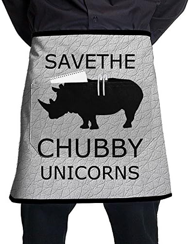 Save The Chubby Unicorns Funny Rhino Stylist Adjustable Waist Half Chef Aprons With Pockets For Mens Womens Home Kitchen Cooking,17 X 21 Inches