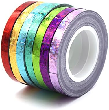 YUTIAN Skinny Thin Assorted Rainbow Washi Craft Masking Tape Art (Glitter) (small point)