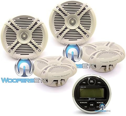 pkg Pair of Power Acoustik MF-65WT 6.5" 150W RMS 2-Way Marine Coaxial Speakers + JBL PRV-175 Marine Digital Media Receiver with Built-in Bluetooth