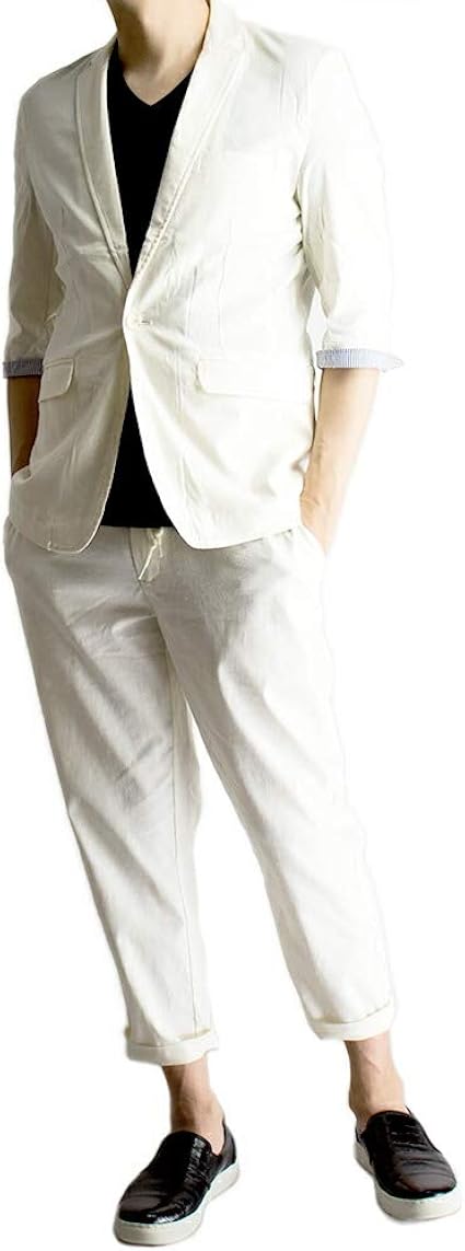 Amazon Co Jp ジェネレス ストレッチ 麻 セットアップ メンズ 服 ファッション小物