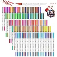 Hethrone Dual Tip Brush Pens with Fine-Liner Tip 0.4, Dual Tip Marker Pens Water Based Ink for DIY Coloring Book, Sketching, Painting, Drawing, Manga Fashion Design(120-Color)