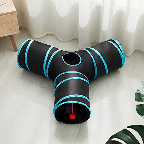 Love's cabin Cat Tunnel Tube, Collapsible 3 Way Pet Tunnel - Cat Play Tent Interactive Toy Maze Cat House Bed with Balls for Cat Puppy Kitten Rabbit