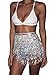 Glamaker Womens Summer Beach Wrap Sequins Tassel Mini Skirts Belly Dance Hip Scarf Belt ,Silver,One Size